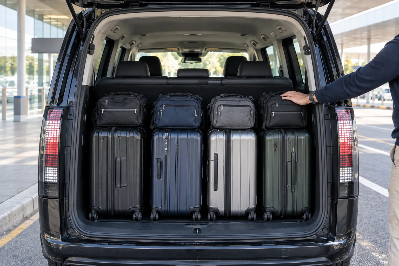 Illustrative image for People mover XL airport transfers Sydney: luggage packed in the back.